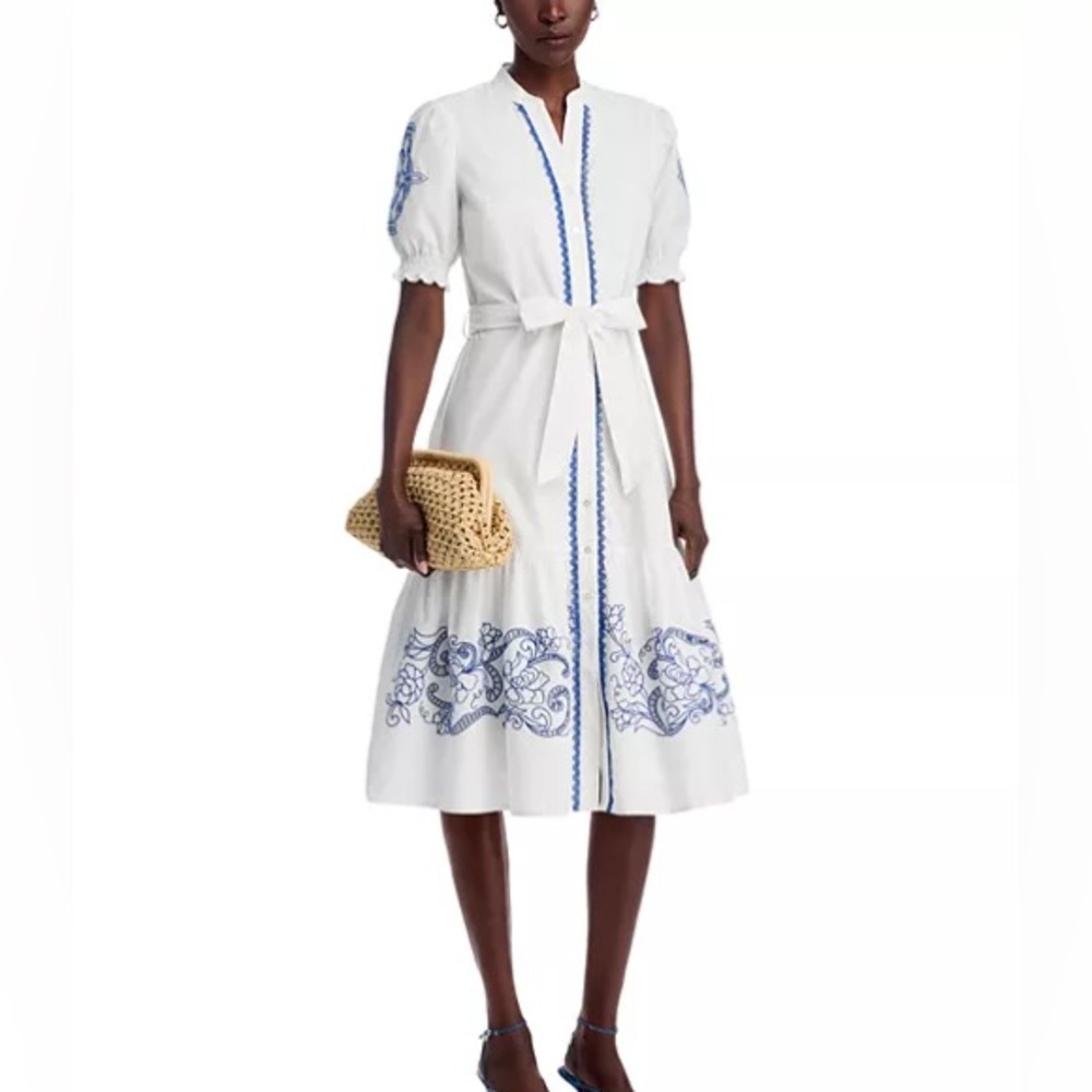 T Tahari Belted Embroidered Dress